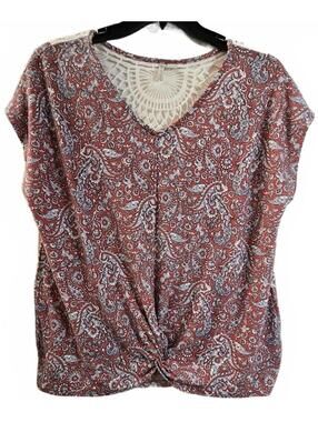 CATO Women's Paisley Print Top with Crochet Detail Size 18/20W